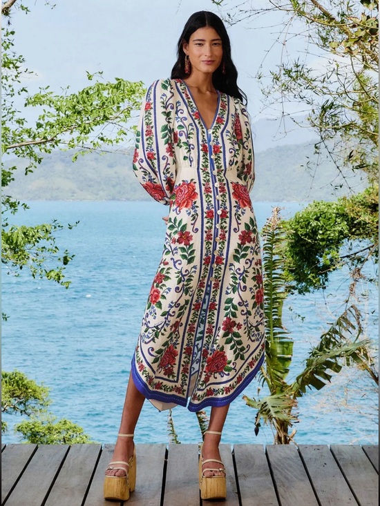 FARM Rio Dresses & Skirts - Off-White Flower Tapestry Lenzing™ Ecovero™ Euroflax™ Maxi Dress
